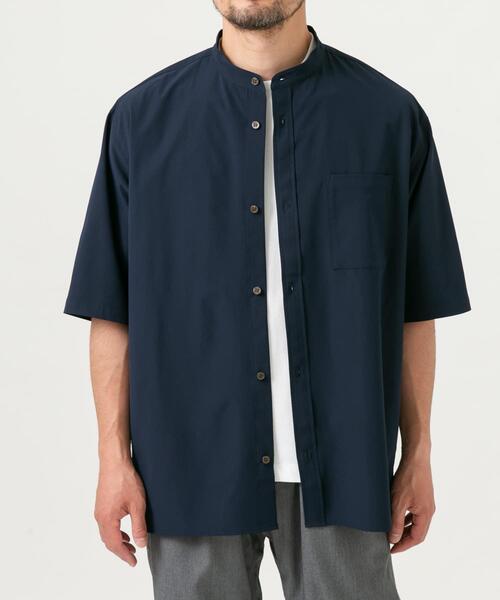 セール】『XLサイズあり』マイクロサッカーバンドカラー半袖シャツ