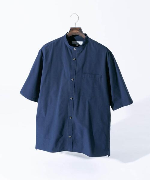 セール】『XLサイズあり』マイクロサッカーバンドカラー半袖シャツ