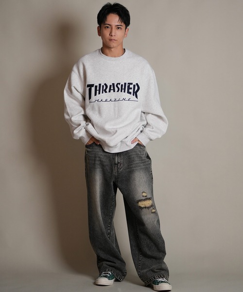 THRASHER(スラッシャー)の「THRASHER/スラッシャー トレーナー スウェット クルーネック ロゴ 裏起毛 254TH1TR063(スウェット・メンズ・ホワイト/ネイビー/ブラック・M/L/XL)」の6枚目の写真