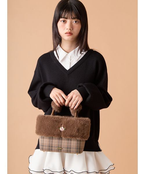 リリーブラウン エコファーコンビマルチウェイトート チェック ファー