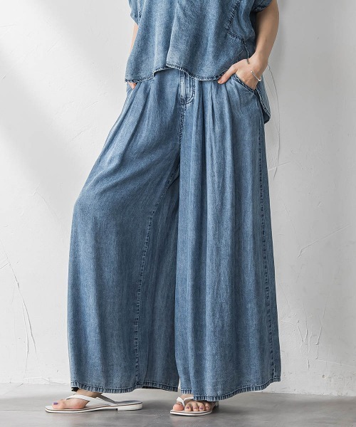 MAYSON GREY（メイソングレイ）の「バイオシルクデニムフレアパンツ≪洗濯機で洗える≫（その他パンツ・レディース・ブルー/ネイビー・M）」の4枚目の写真