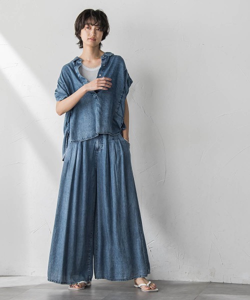 MAYSON GREY（メイソングレイ）の「バイオシルクデニムフレアパンツ≪洗濯機で洗える≫（その他パンツ・レディース・ブルー/ネイビー・M）」の7枚目の写真