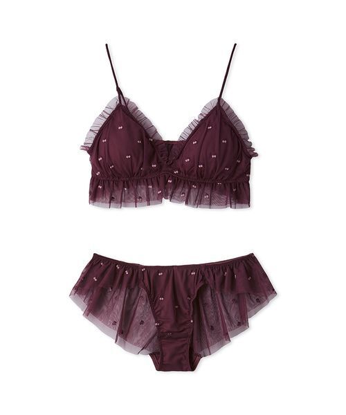 gelato pique（ジェラートピケ）の「チェリー柄チュールブラ＆ショーツセット（ブラ&ショーツ・レディース・ピンク/バーガンディー・F）」の3枚目の写真