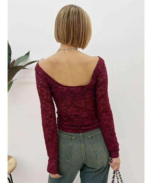 EVRIS（エヴリス）の「バックオープンレーストップス（Tシャツ/カットソー・レディース・ブルー/ブラック/ホワイト/ボルドー・FREE）」の4枚目の写真