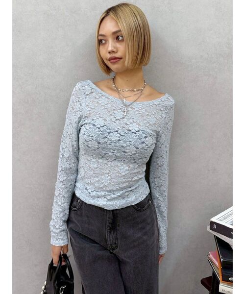 EVRIS（エヴリス）の「バックオープンレーストップス（Tシャツ/カットソー・レディース・ブルー/ブラック/ホワイト/ボルドー・FREE）」の5枚目の写真