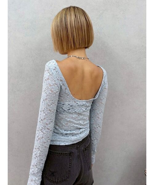 EVRIS（エヴリス）の「バックオープンレーストップス（Tシャツ/カットソー・レディース・ブルー/ブラック/ホワイト/ボルドー・FREE）」の6枚目の写真