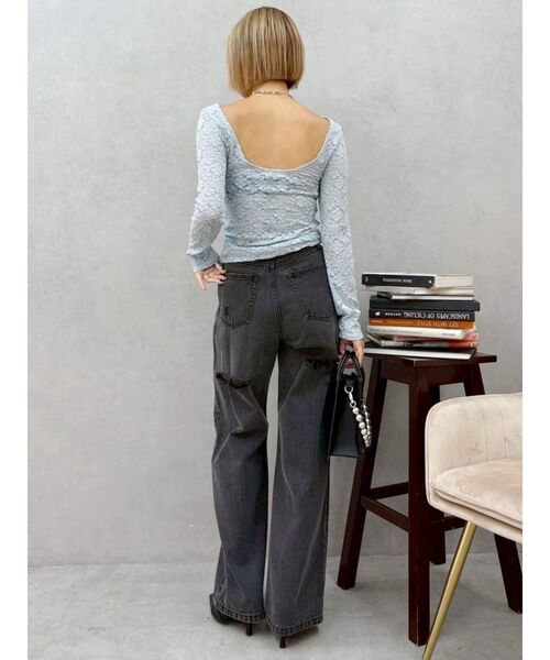 EVRIS（エヴリス）の「バックオープンレーストップス（Tシャツ/カットソー・レディース・ブルー/ブラック/ホワイト/ボルドー・FREE）」の7枚目の写真