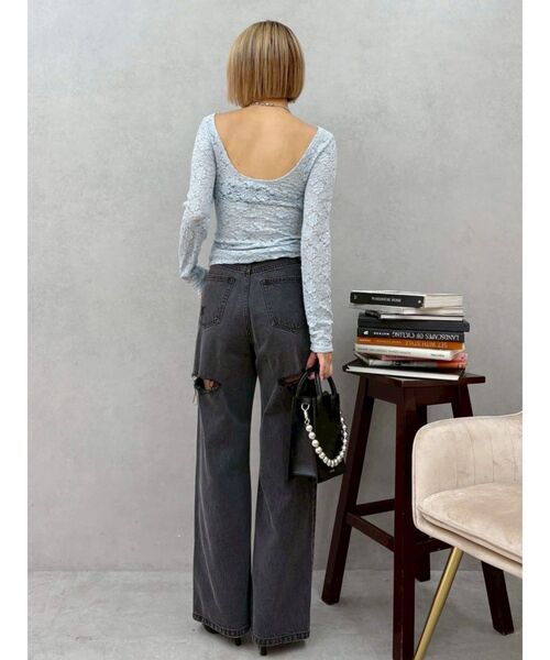 EVRIS（エヴリス）の「バックオープンレーストップス（Tシャツ/カットソー・レディース・ブルー/ブラック/ホワイト/ボルドー・FREE）」の8枚目の写真