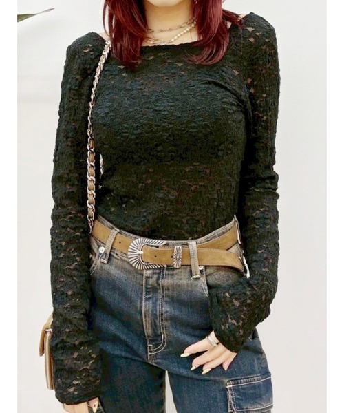 EVRIS（エヴリス）の「バックオープンレーストップス（Tシャツ/カットソー・レディース・ブルー/ブラック/ホワイト/ボルドー・FREE）」の2枚目の写真