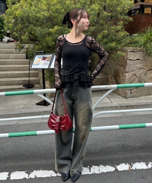 continuer de NICE CLAUP（コンティニューデナイスクラップ）の「チュールレーストップス（Tシャツ/カットソー・レディース・ブラック/オフホワイト・FREE）」の10枚目の写真