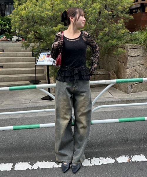 continuer de NICE CLAUP（コンティニューデナイスクラップ）の「チュールレーストップス（Tシャツ/カットソー・レディース・ブラック/オフホワイト・FREE）」の12枚目の写真