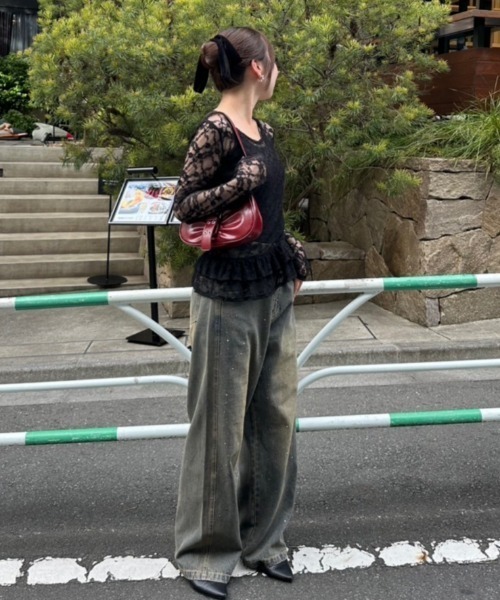 continuer de NICE CLAUP（コンティニューデナイスクラップ）の「チュールレーストップス（Tシャツ/カットソー・レディース・ブラック/オフホワイト・FREE）」の13枚目の写真