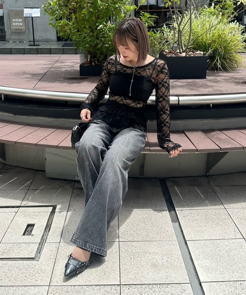 continuer de NICE CLAUP（コンティニューデナイスクラップ）の「チュールレーストップス（Tシャツ/カットソー・レディース・ブラック/オフホワイト・FREE）」の18枚目の写真