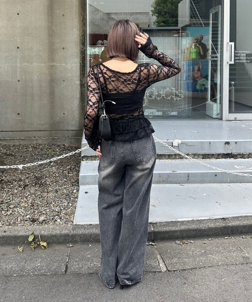 continuer de NICE CLAUP（コンティニューデナイスクラップ）の「チュールレーストップス（Tシャツ/カットソー・レディース・ブラック/オフホワイト・FREE）」の22枚目の写真