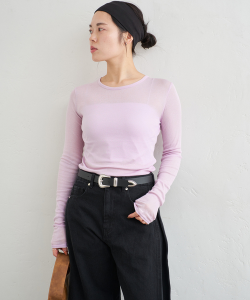 U by SPICK&SPAN（ユーバイスピックアンドスパン）の「シアースムースフライスロンTEE（Tシャツ/カットソー・レディース・ラベンダー/ホワイト/ブラック・FREE）」の3枚目の写真