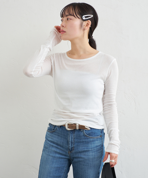 U by SPICK&SPAN（ユーバイスピックアンドスパン）の「シアースムースフライスロンTEE（Tシャツ/カットソー・レディース・ラベンダー/ホワイト/ブラック・FREE）」の2枚目の写真