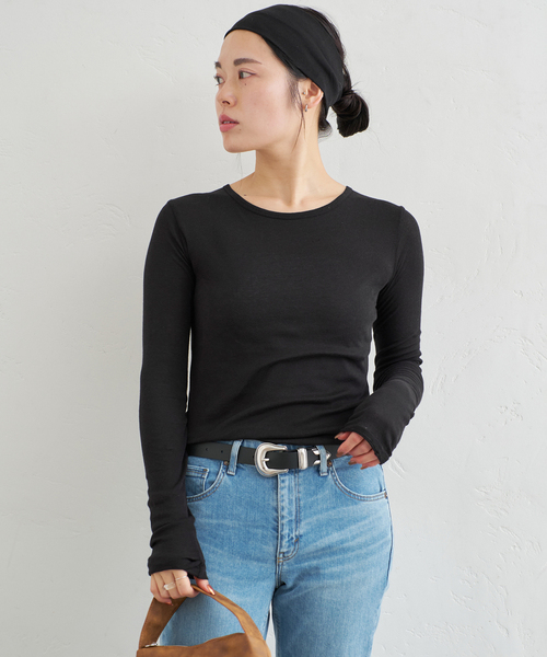 U by SPICK&SPAN（ユーバイスピックアンドスパン）の「シアースムースフライスロンTEE（Tシャツ/カットソー・レディース・ラベンダー/ホワイト/ブラック・FREE）」の4枚目の写真