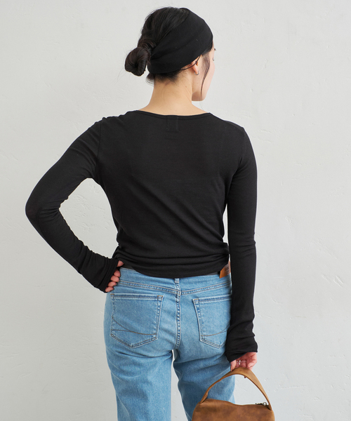 U by SPICK&SPAN（ユーバイスピックアンドスパン）の「シアースムースフライスロンTEE（Tシャツ/カットソー・レディース・ラベンダー/ホワイト/ブラック・FREE）」の6枚目の写真