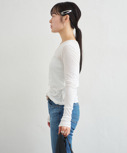 U by SPICK&SPAN（ユーバイスピックアンドスパン）の「シアースムースフライスロンTEE（Tシャツ/カットソー・レディース・ラベンダー/ホワイト/ブラック・FREE）」の15枚目の写真