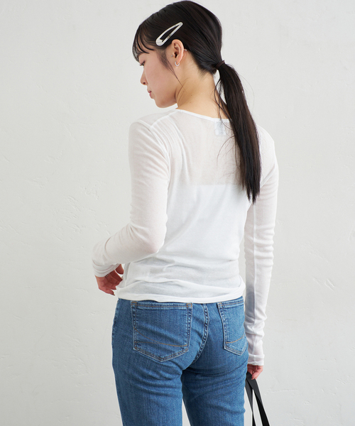 U by SPICK&SPAN（ユーバイスピックアンドスパン）の「シアースムースフライスロンTEE（Tシャツ/カットソー・レディース・ラベンダー/ホワイト/ブラック・FREE）」の16枚目の写真