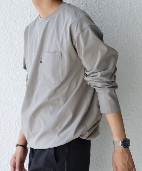 SHIPS any(シップス エニィ)の「SHIPS any: SORONA(R) ストレッチ ジャージー スピンドル ポケット Tシャツ (ロンT)◇(Tシャツ/カットソー・メンズ・ダークグレー/ホワイト/ブラック/ベージュ・SMALL/MEDIUM/LARGE/X-LARGE)」の4枚目の写真