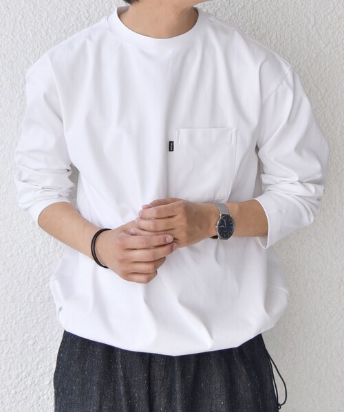 SHIPS any(シップス エニィ)の「SHIPS any: SORONA(R) ストレッチ ジャージー スピンドル ポケット Tシャツ (ロンT)◇(Tシャツ/カットソー・メンズ・ダークグレー/ホワイト/ブラック/ベージュ・SMALL/MEDIUM/LARGE/X-LARGE)」の1枚目の写真