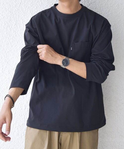 SHIPS any(シップス エニィ)の「SHIPS any: SORONA(R) ストレッチ ジャージー スピンドル ポケット Tシャツ (ロンT)◇(Tシャツ/カットソー・メンズ・ダークグレー/ホワイト/ブラック/ベージュ・SMALL/MEDIUM/LARGE/X-LARGE)」の2枚目の写真