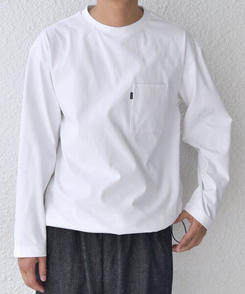 SHIPS any(シップス エニィ)の「SHIPS any: SORONA(R) ストレッチ ジャージー スピンドル ポケット Tシャツ (ロンT)◇(Tシャツ/カットソー・メンズ・ダークグレー/ホワイト/ブラック/ベージュ・SMALL/MEDIUM/LARGE/X-LARGE)」の7枚目の写真