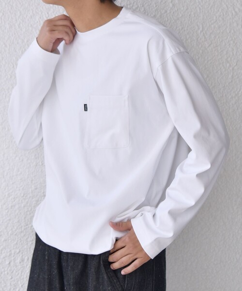SHIPS any(シップス エニィ)の「SHIPS any: SORONA(R) ストレッチ ジャージー スピンドル ポケット Tシャツ (ロンT)◇(Tシャツ/カットソー・メンズ・ダークグレー/ホワイト/ブラック/ベージュ・SMALL/MEDIUM/LARGE/X-LARGE)」の8枚目の写真