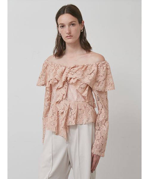 styling/（スタイリング）の「ラッフルレースブラウス（シャツ/ブラウス・レディース・アイボリー/ピンク/ブラック・F）」の3枚目の写真