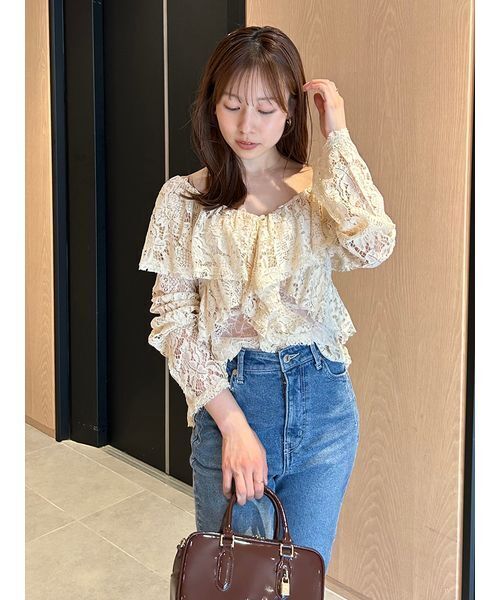 styling/（スタイリング）の「ラッフルレースブラウス（シャツ/ブラウス・レディース・アイボリー/ピンク/ブラック・F）」の5枚目の写真