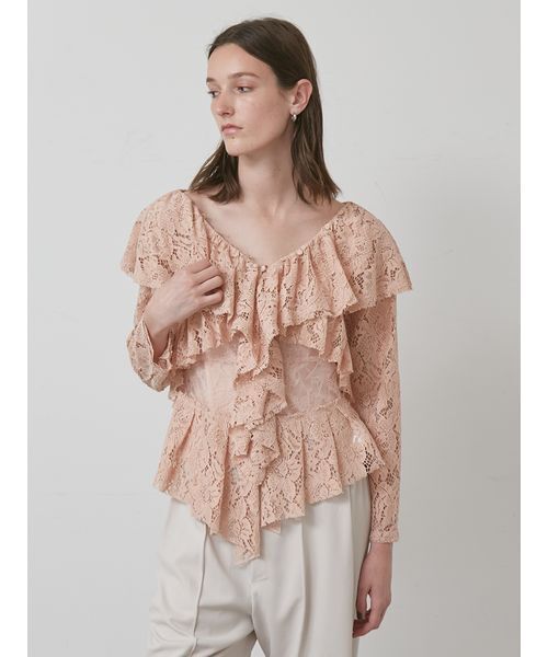 styling/（スタイリング）の「ラッフルレースブラウス（シャツ/ブラウス・レディース・アイボリー/ピンク/ブラック・F）」の12枚目の写真