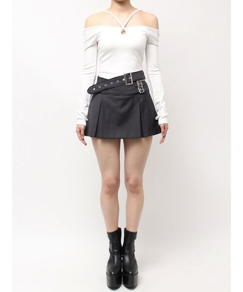 GYDA（ジェイダ）の「belt designプリーツスカートライクショートパンツ（スカート・レディース・ブラック/グレー・FREE）」の5枚目の写真