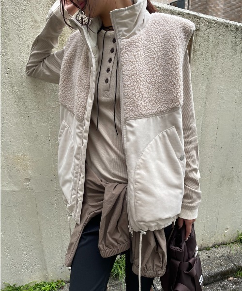 レイヤードライクヘンリーネックリブトップス（Tシャツ/カットソー