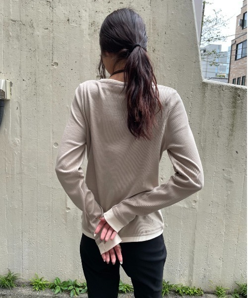 トップス AOY レイヤードライクヘンリーネックリブトップス（Tシャツ/カットソー
