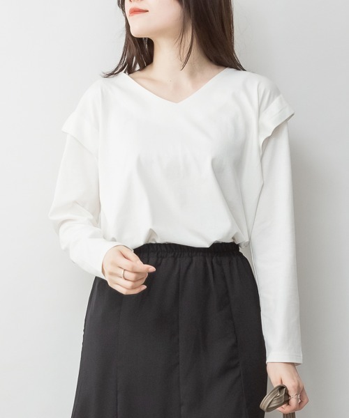 RCD(アールシーディー)の「ショルダータックカットソー(Tシャツ/カットソー・レディース・ブラック/グレイッシュベージュ/カーキ/チャコールグレー/オフホワイト・M-L/LL~3L/4L~5L)」の2枚目の写真