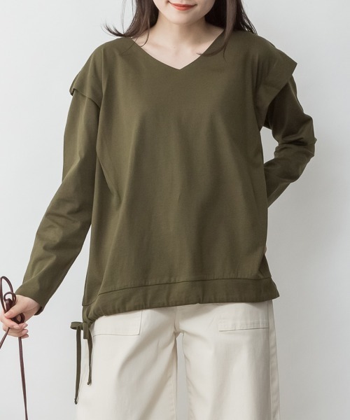 RCD(アールシーディー)の「ショルダータックカットソー(Tシャツ/カットソー・レディース・ブラック/グレイッシュベージュ/カーキ/チャコールグレー/オフホワイト・M-L/LL~3L/4L~5L)」の5枚目の写真