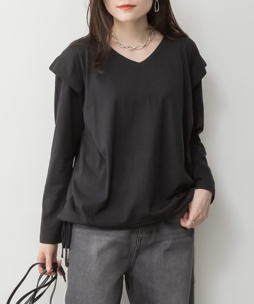 RCD(アールシーディー)の「ショルダータックカットソー(Tシャツ/カットソー・レディース・ブラック/グレイッシュベージュ/カーキ/チャコールグレー/オフホワイト・M-L/LL~3L/4L~5L)」の9枚目の写真