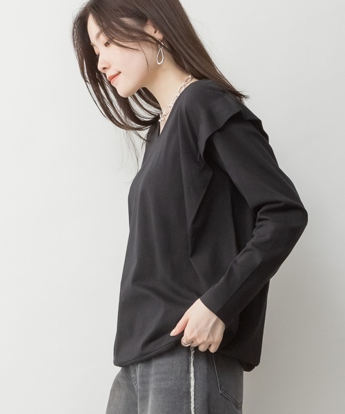 RCD(アールシーディー)の「ショルダータックカットソー(Tシャツ/カットソー・レディース・ブラック/グレイッシュベージュ/カーキ/チャコールグレー/オフホワイト・M-L/LL~3L/4L~5L)」の10枚目の写真