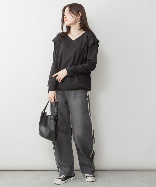 RCD(アールシーディー)の「ショルダータックカットソー(Tシャツ/カットソー・レディース・ブラック/グレイッシュベージュ/カーキ/チャコールグレー/オフホワイト・M-L/LL~3L/4L~5L)」の21枚目の写真