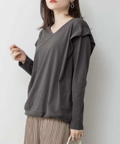 RCD(アールシーディー)の「ショルダータックカットソー(Tシャツ/カットソー・レディース・ブラック/グレイッシュベージュ/カーキ/チャコールグレー/オフホワイト・M-L/LL~3L/4L~5L)」の12枚目の写真