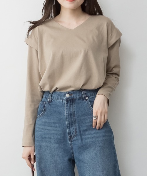 RCD(アールシーディー)の「ショルダータックカットソー(Tシャツ/カットソー・レディース・ブラック/グレイッシュベージュ/カーキ/チャコールグレー/オフホワイト・M-L/LL~3L/4L~5L)」の14枚目の写真