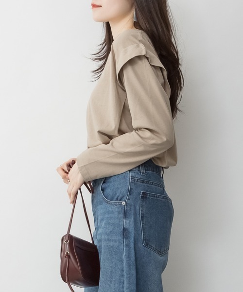 RCD(アールシーディー)の「ショルダータックカットソー(Tシャツ/カットソー・レディース・ブラック/グレイッシュベージュ/カーキ/チャコールグレー/オフホワイト・M-L/LL~3L/4L~5L)」の15枚目の写真