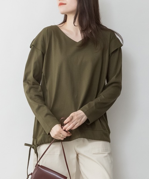 RCD(アールシーディー)の「ショルダータックカットソー(Tシャツ/カットソー・レディース・ブラック/グレイッシュベージュ/カーキ/チャコールグレー/オフホワイト・M-L/LL~3L/4L~5L)」の17枚目の写真