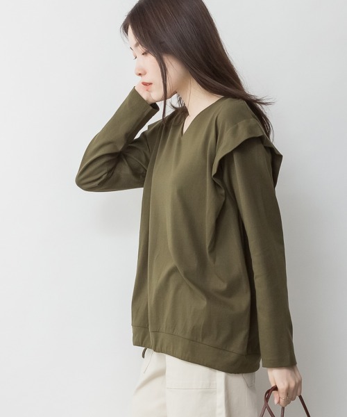 RCD(アールシーディー)の「ショルダータックカットソー(Tシャツ/カットソー・レディース・ブラック/グレイッシュベージュ/カーキ/チャコールグレー/オフホワイト・M-L/LL~3L/4L~5L)」の18枚目の写真