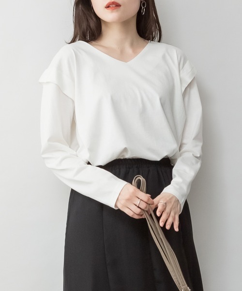 RCD(アールシーディー)の「ショルダータックカットソー(Tシャツ/カットソー・レディース・ブラック/グレイッシュベージュ/カーキ/チャコールグレー/オフホワイト・M-L/LL~3L/4L~5L)」の6枚目の写真