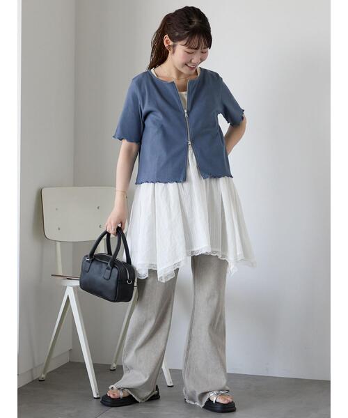 ehka sopo（エヘカソポ）の「テレコジップカーディガン（カーディガン/ボレロ・レディース・ライトベージュ/ブルー/ブラック・F）」の7枚目の写真