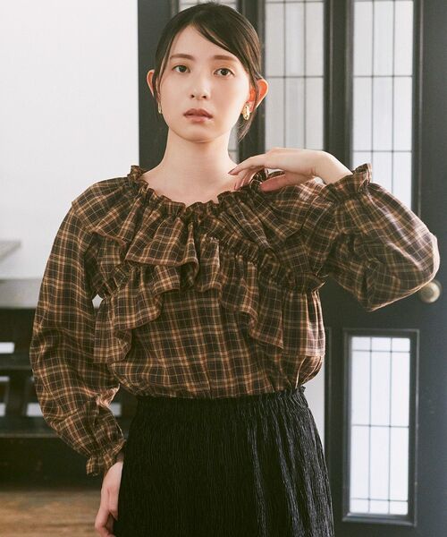 earth music&ecology（アースミュージックアンドエコロジー）の「フリルオフショルブラウス（シャツ/ブラウス・レディース・アイボリー/ブラック/チェック・FREE）」の21枚目の写真