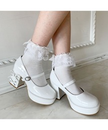 厚底ヒールレースアップパンプス