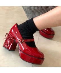厚底ヒールレースアップパンプス